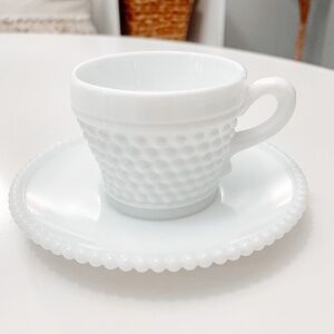 Westmoreland Vintage Hobnail Milk Glass Mug and Saucer Set